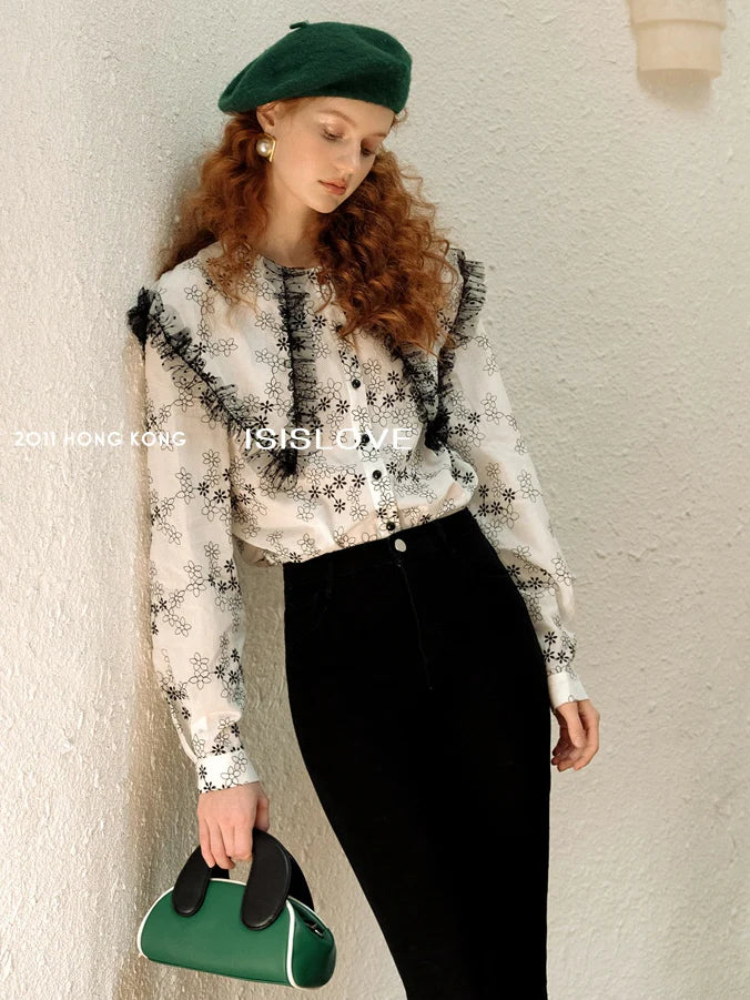 Ruffled Floral Embroidered Blouse