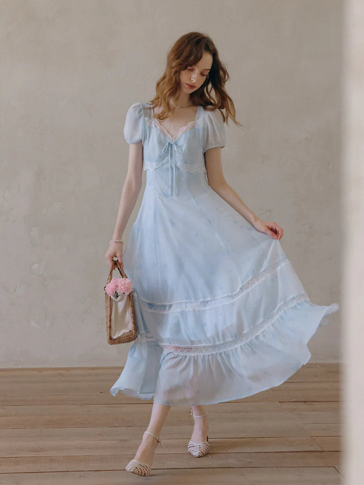 Sky Blue Lace Floral Dress