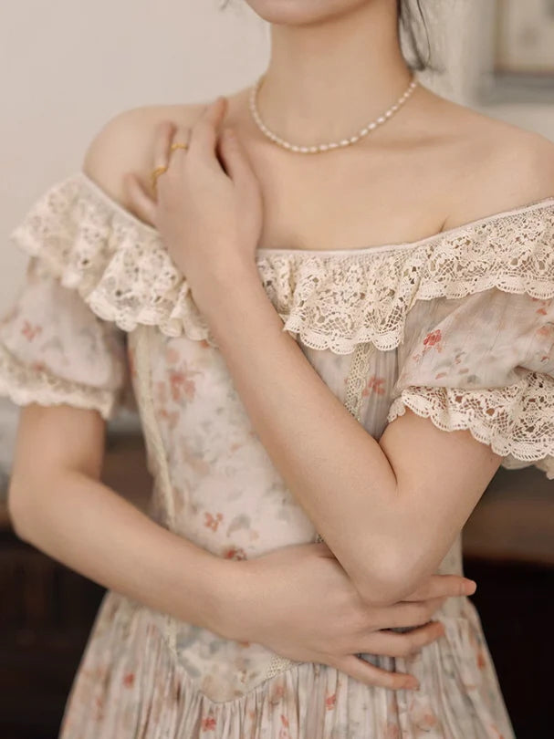 Oil Painting Bloom Lace Dress