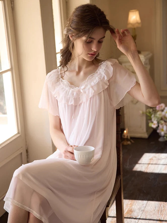 Ethereal Ruffled Lace Nightgown