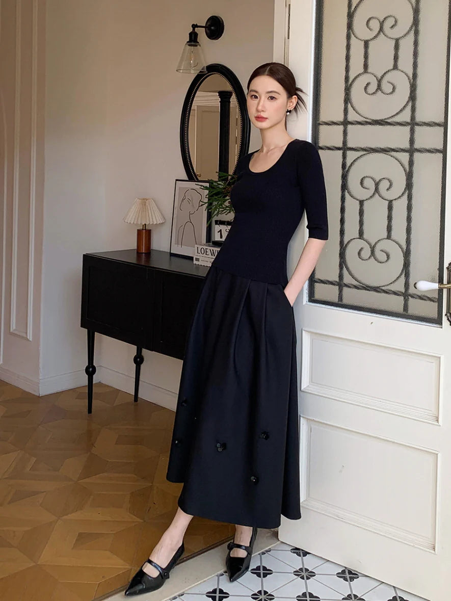 Black Vintage Floral Accent Skirt