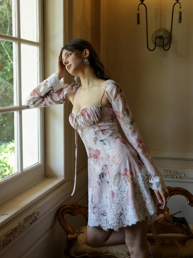 Blush Floral Lace-Trim Dress