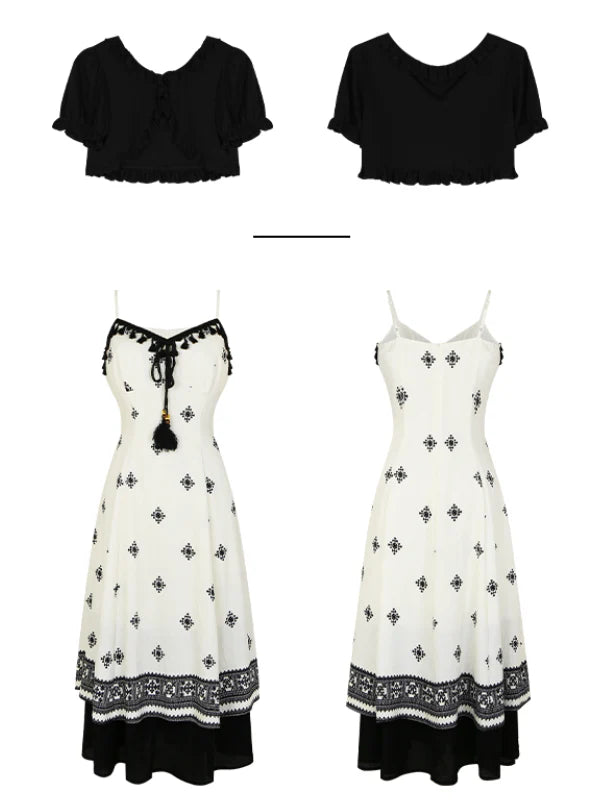 Black Tassel Embroidery Layered Dress