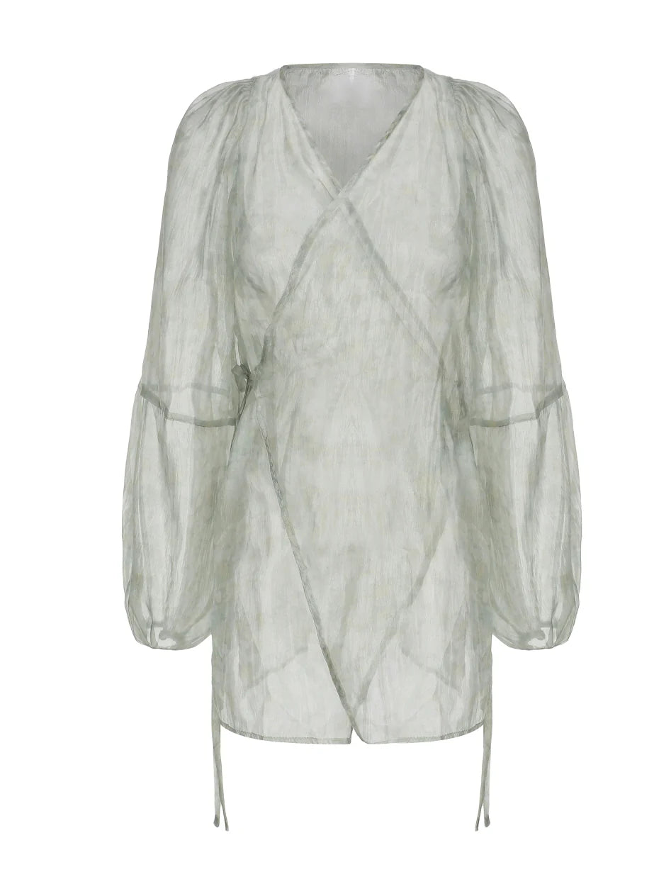 Pastel Green Floral Two-Piece Set – Sheer Cardigan & Tiered Dress