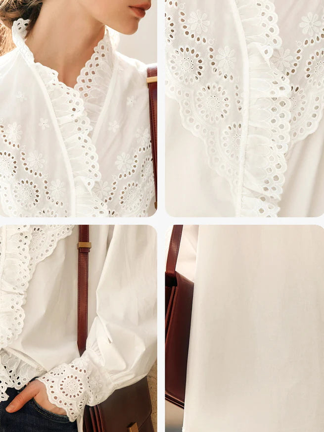 Vintage Eyelet Lace Ruffle Blouse