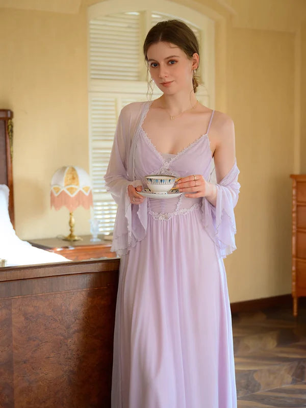 Lilac Garden Lace Nightgown Set