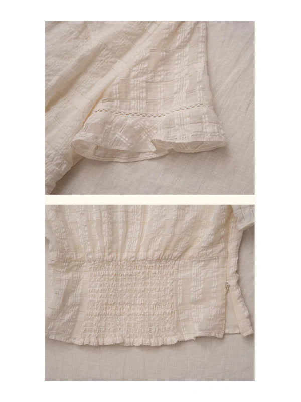 Vintage Textured Cotton Blouse & Skirt