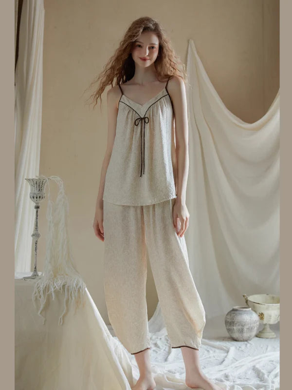 Vintage Ribbon-Tie Pajama Set