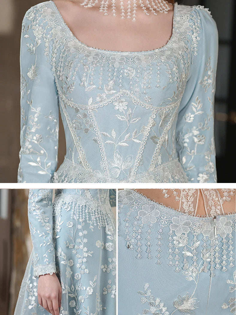 Celestial Blue Embroidered Lace Dress