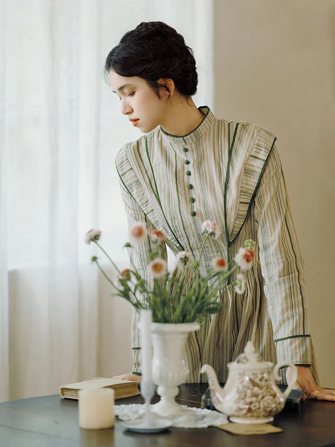 Striped Vintage Button-Down Prairie Dress