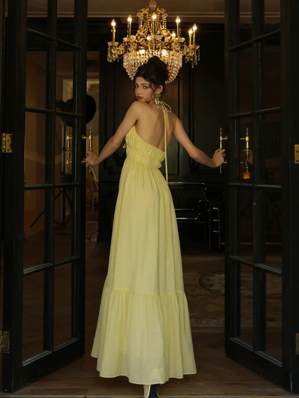 Lemon Bloom Backless Maxi Dress