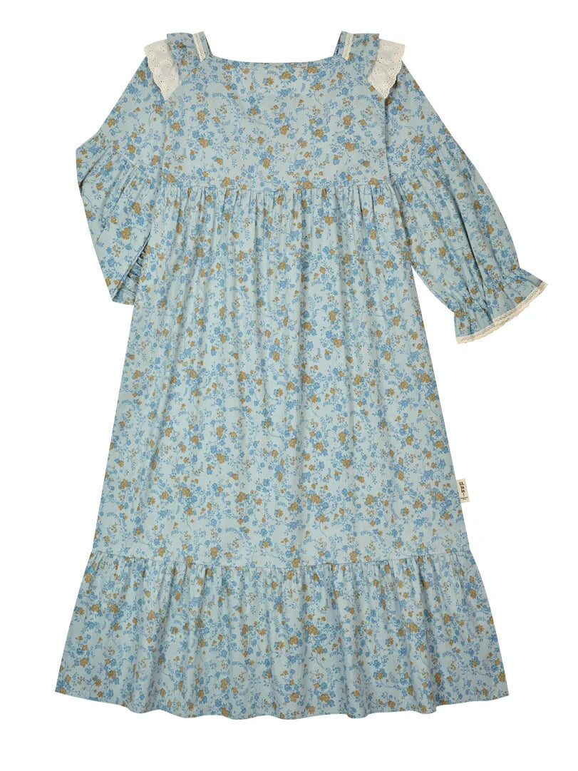 Blue Meadow Ruffle Lounge Gown