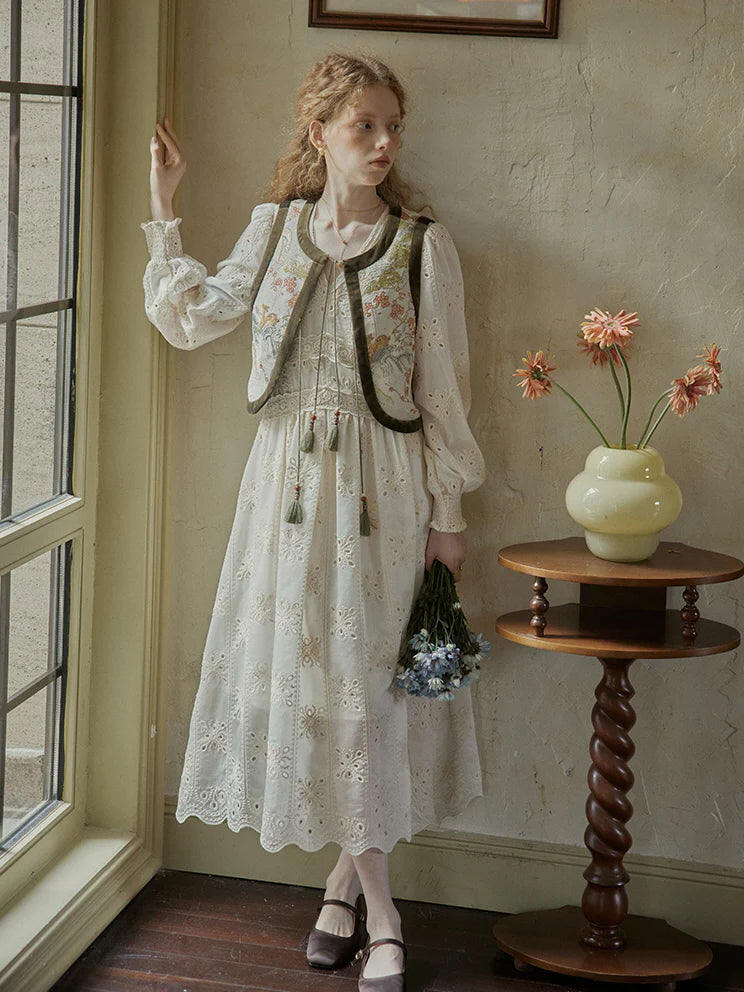 Vintage Lace Embroidered Long Dress