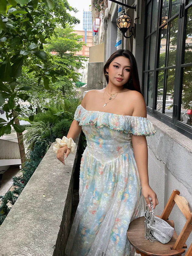 Pastel Garden Off-Shoulder Lace Dress