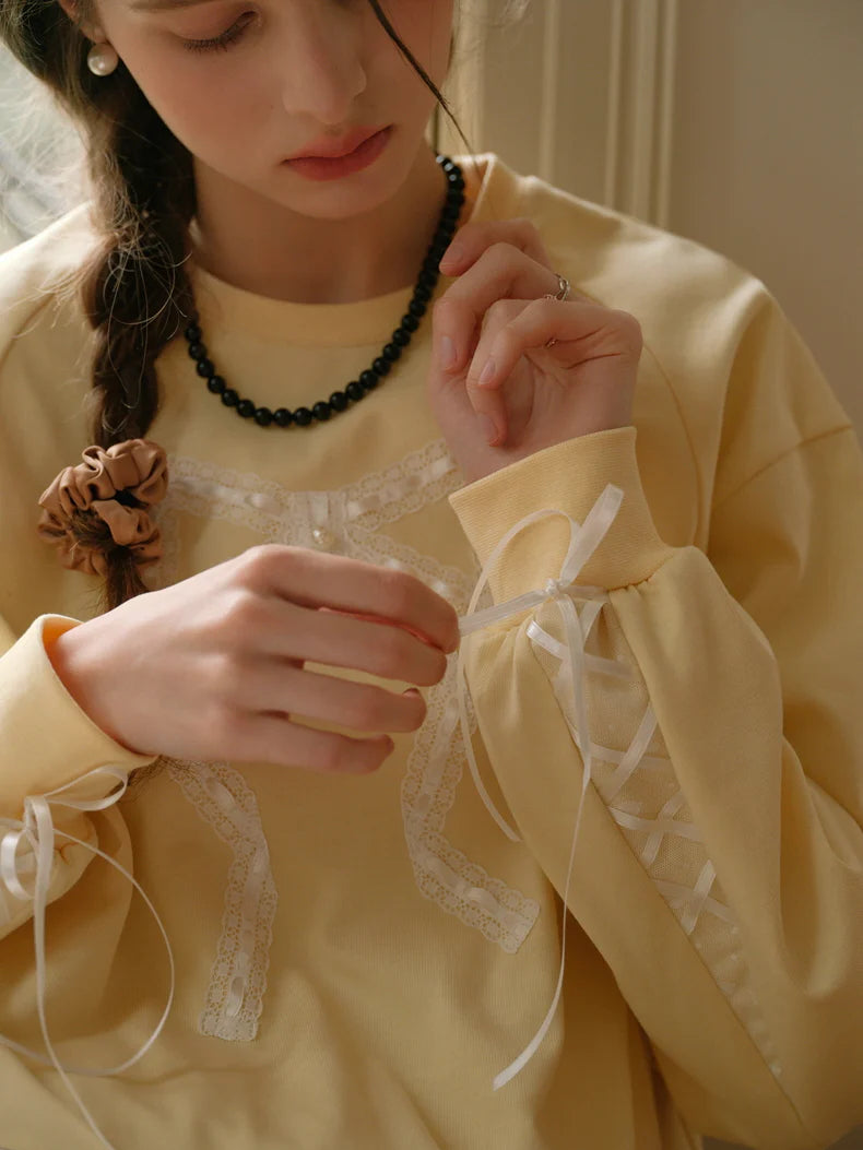 Vintage Lace Ribbon Sweatshirt