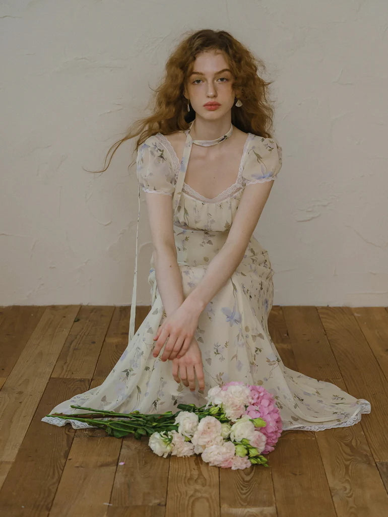 Fairy Garden Lace Trim Floral Dress