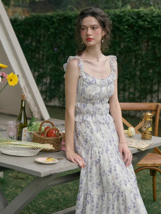 Wisteria Bloom Ruffle Smocked Floral Dress