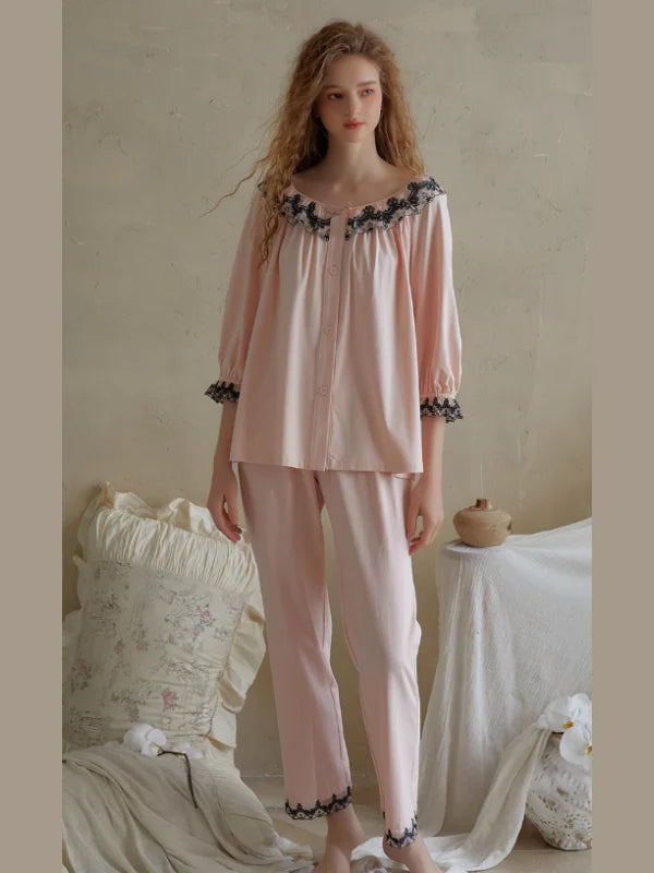 Elegant Lace-Trimmed Pajama Set