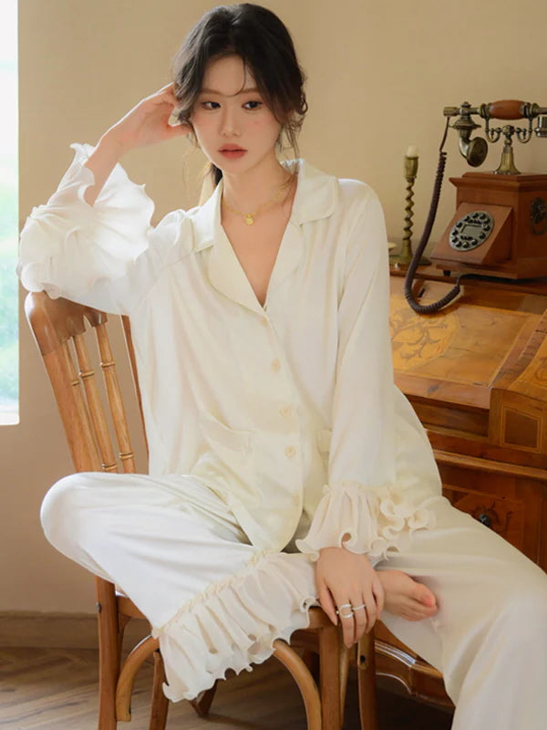 Elegant Ruffle Accent Pajama Set