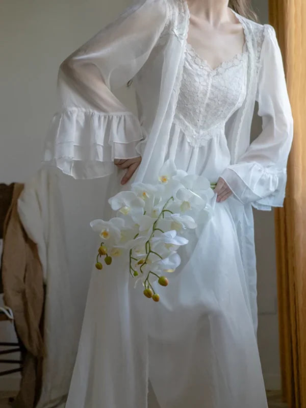 White Floral Sunrise Elegance Nightgown