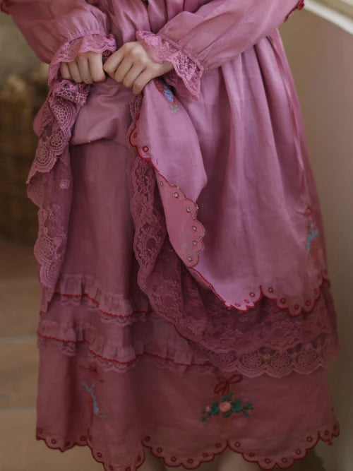 Embroidered Basket Hem Skirt