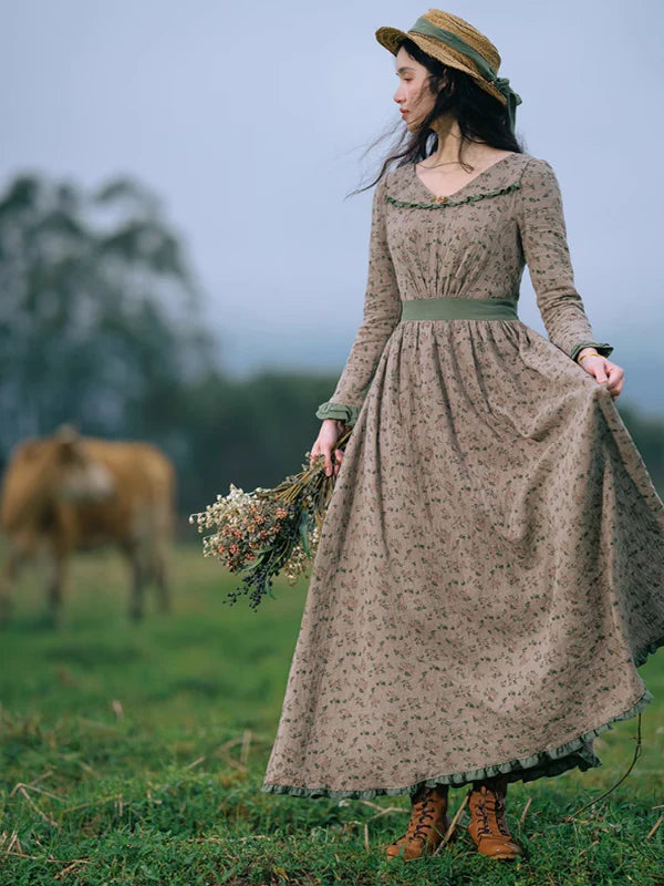 Whispering Meadow Floral Dress with Green Frill