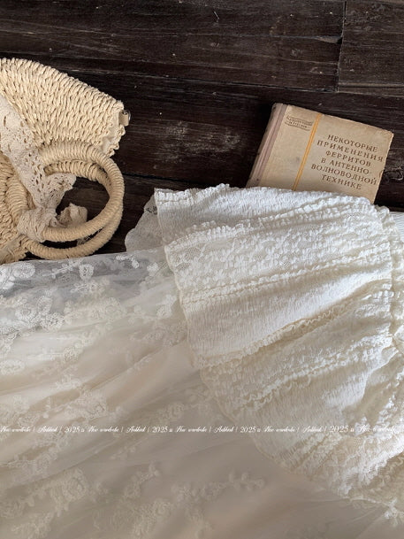 Ivory Garden Bloom Dress with Lace Ruffles