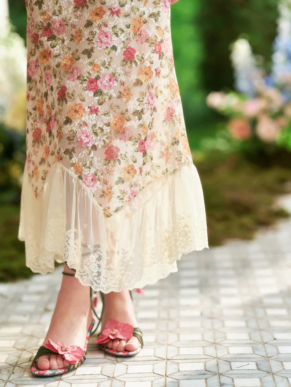 Floral Lace Off-Shoulder Corset Top & Skirt