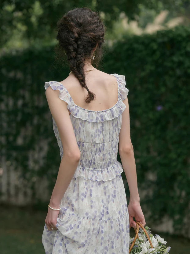Wisteria Bloom Ruffle Smocked Floral Dress