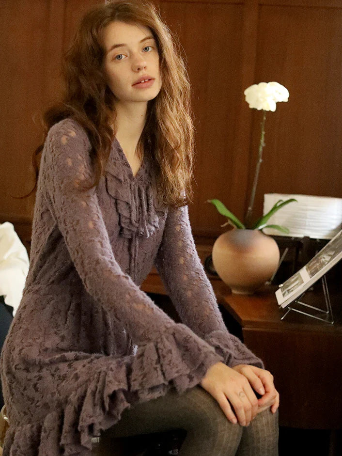 Vintage Lilac Lace Knit Dress