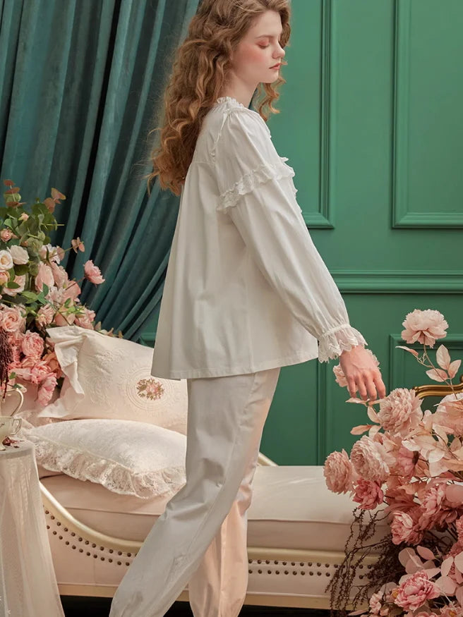 Delicate Lace Ruffle Pajama Set