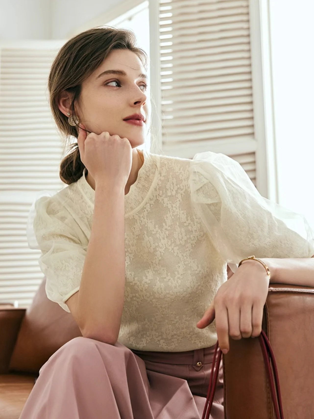 Ethereal Puff Sleeve Lace Blouse