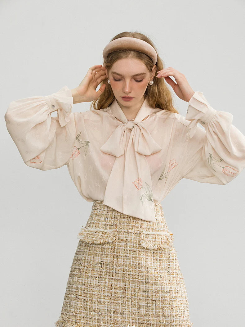 Romantic Tulip Bow-Tie Blouse