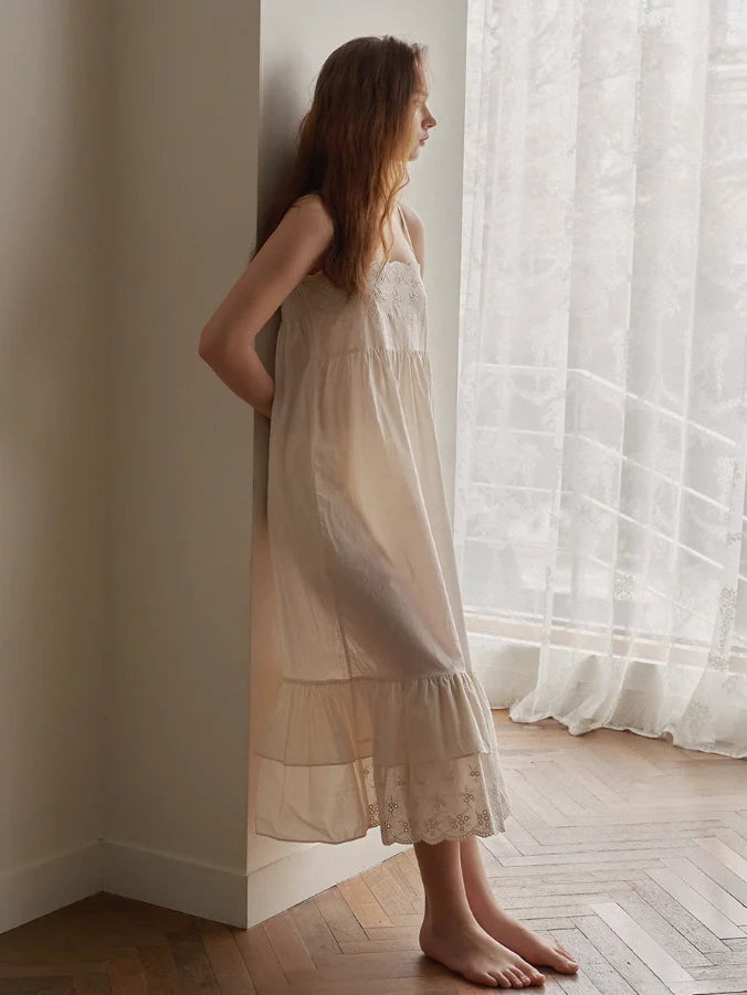 Lace Collar Cotton Lounge Gown