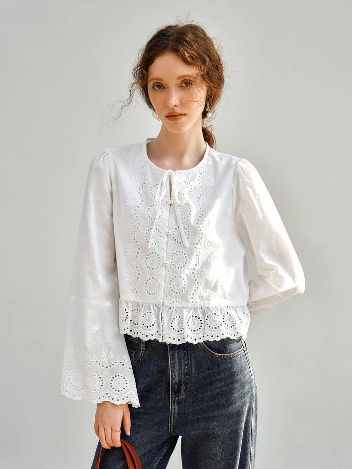 Vintage Embroidered Eyelet Lace Blouse