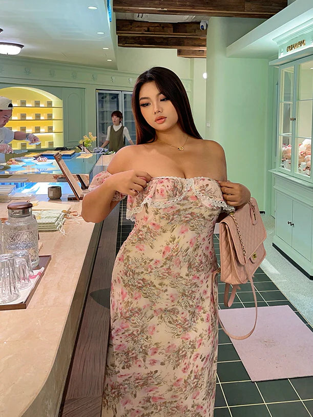 Blush Garden Lace Off-Shoulder Dress