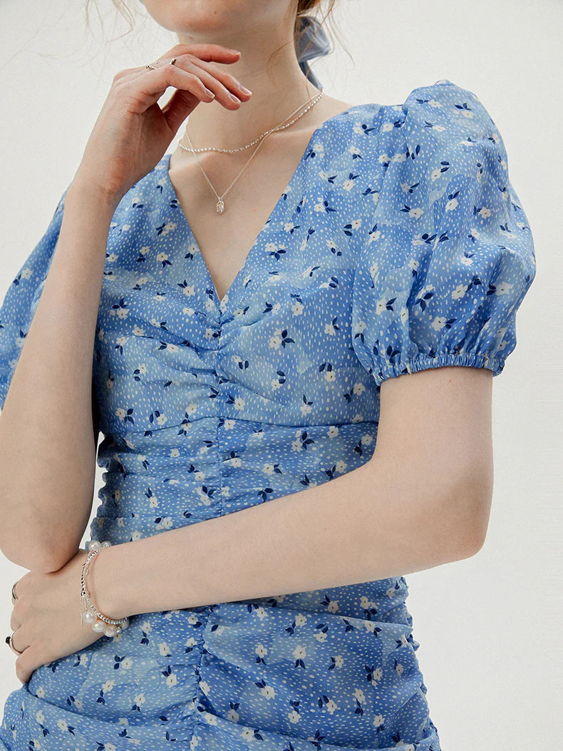 Blue Blossom Ruched Dress