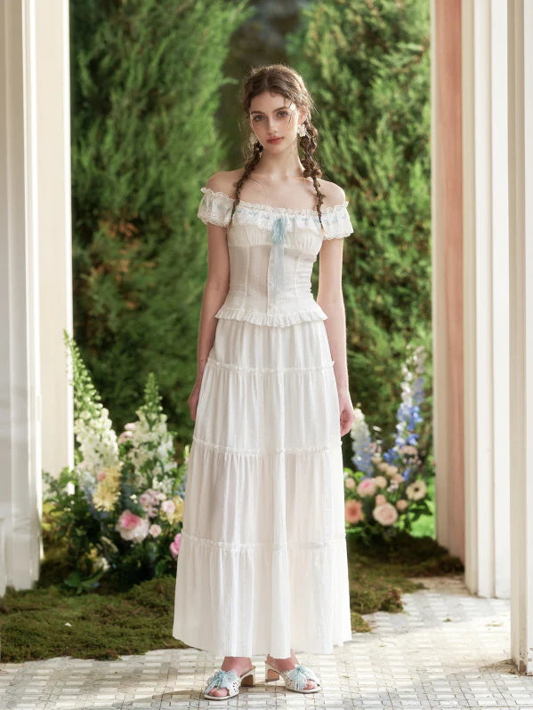 Blue Ribbon Garden White Top & Tiered Skirt