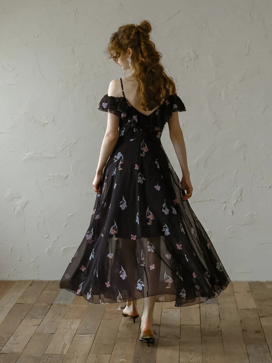 Black Blossom Off-Shoulder Dress