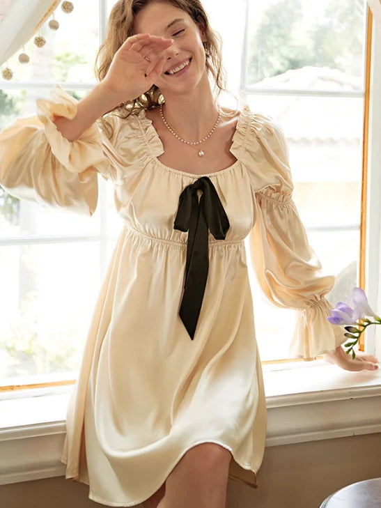 Romantic Satin Bow-Tie Nightdress