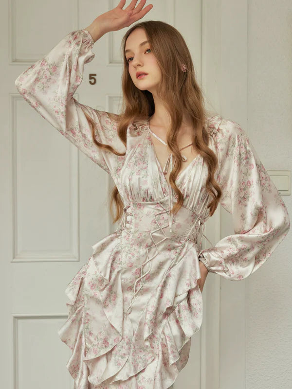 Romantic Blossom Silk Dress