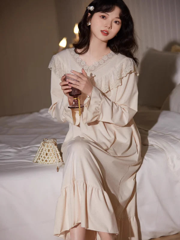 Beige Elegance Lace Nightgown