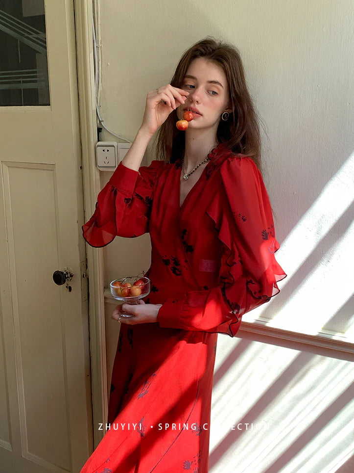 Scarlet Bloom Vintage Wrap Dress