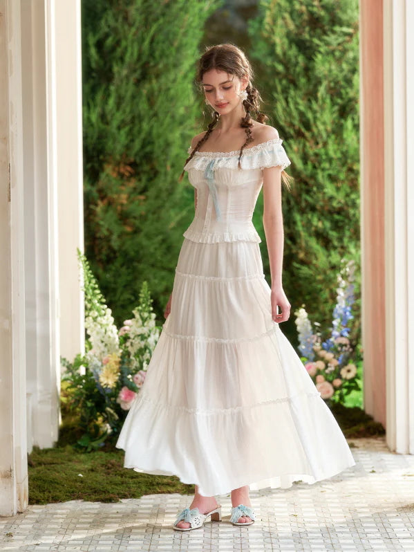 Blue Ribbon Garden White Top & Tiered Skirt