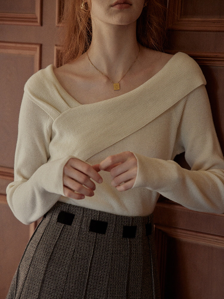 Elegant Off-Shoulder Wool Sweater