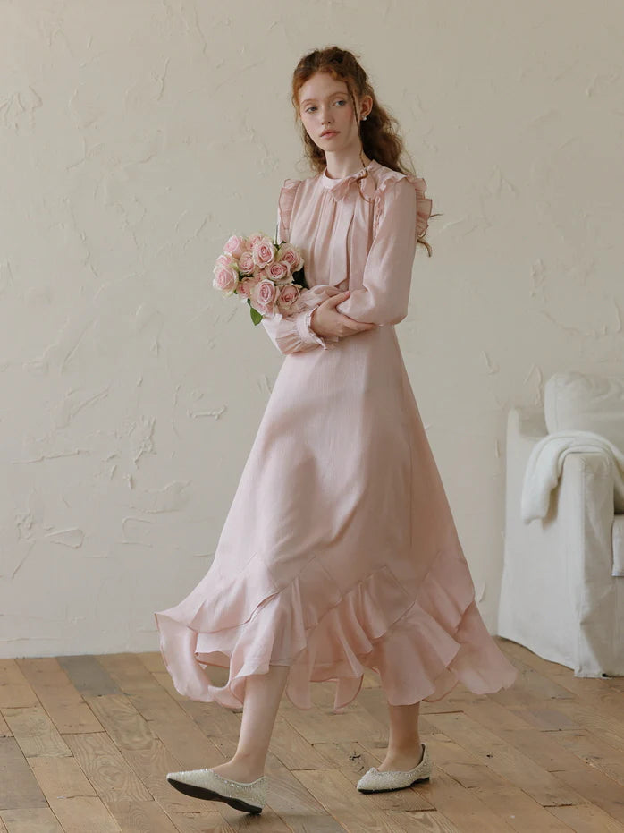 Blush Petal Ruffle Long Dress