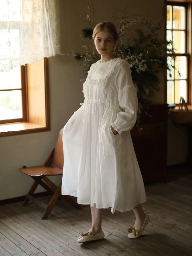 Fountain Embroidery Ramie Dress