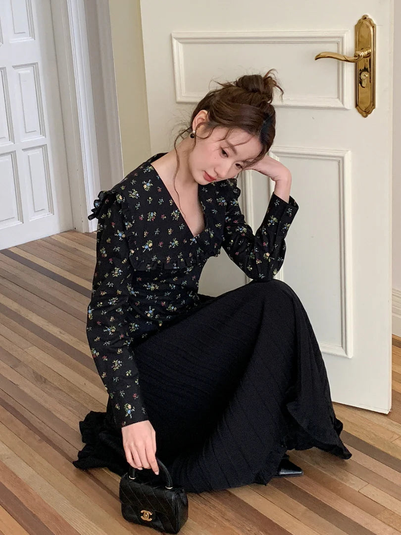 Black Vintage Floral Blouse