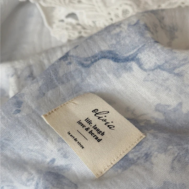 Watercolor Blue Lace Ruffle Bedding Set