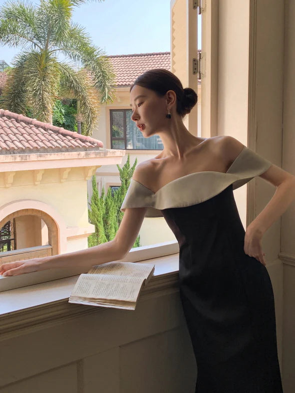 Midnight Ruffle Neckline Dress